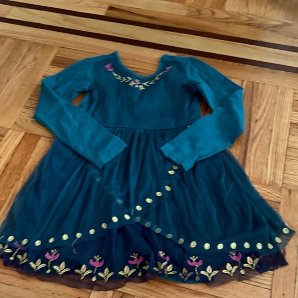 Hanna Andersson Frozen 2 Teal Floral Kids Dress size 6-7 - Picture 1 of 7
